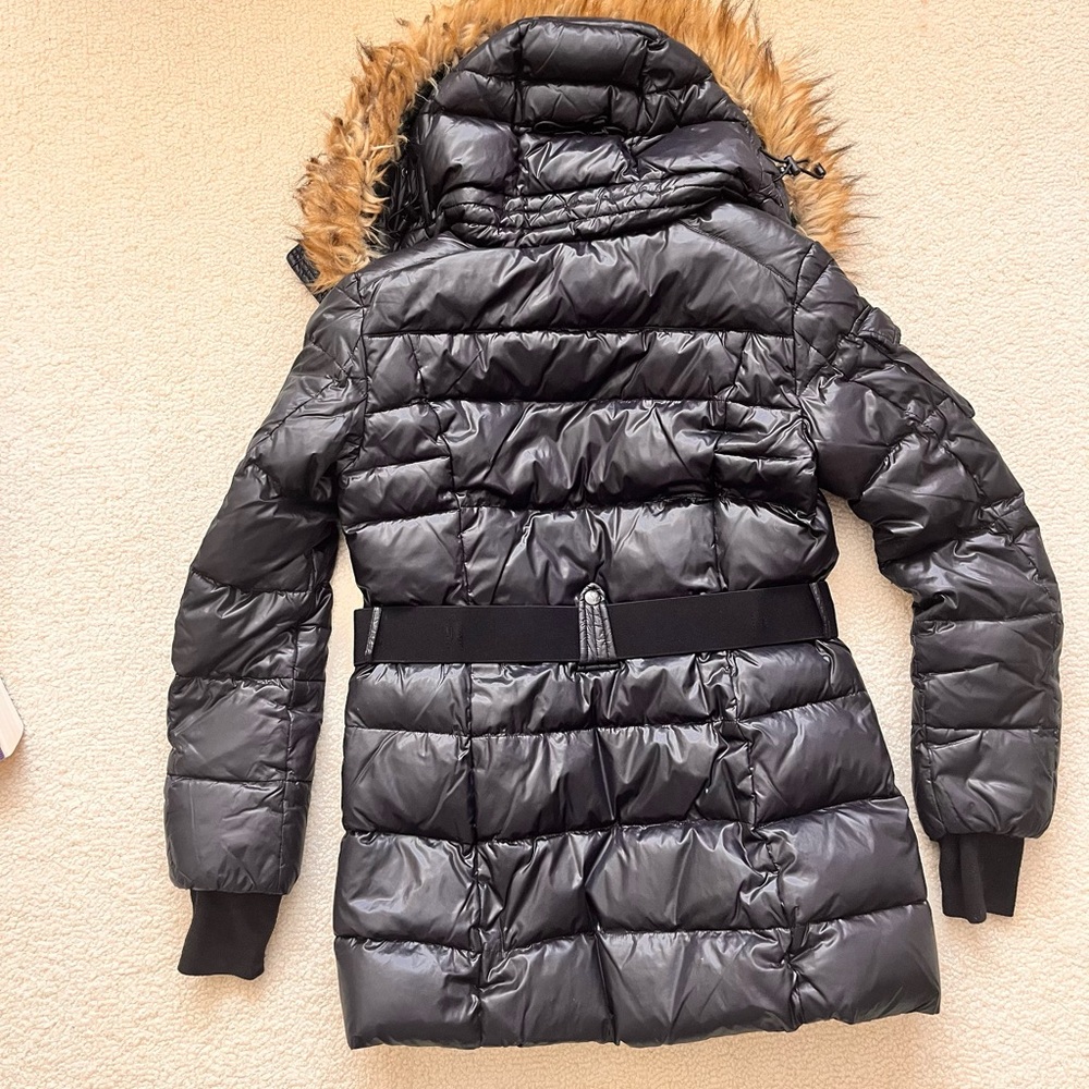S13 New York/ Black Puffer Coat with Faux Fur Hood - Picture 2 of 5